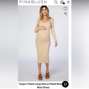 PinkBlush Beige Long Sleeve Maternity Dress